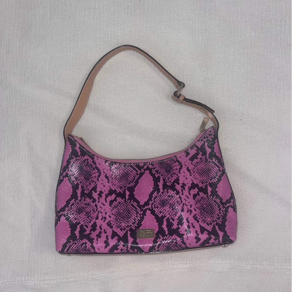 Frances Valentine Pink and Black Snake Print Shoulder Bag